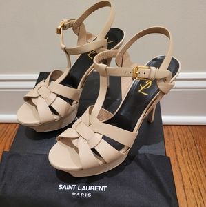 Saint Laurent YSL Tribute 75MM Leather Platform Sandals Heels